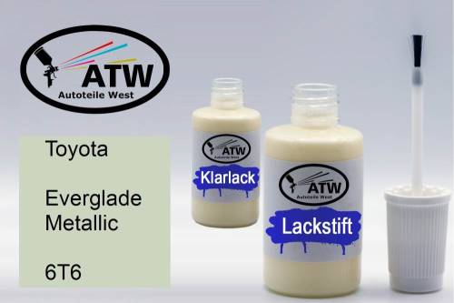 Toyota, Everglade Metallic, 6T6: 20ml Lackstift + 20ml Klarlack - Set, von ATW Autoteile West.